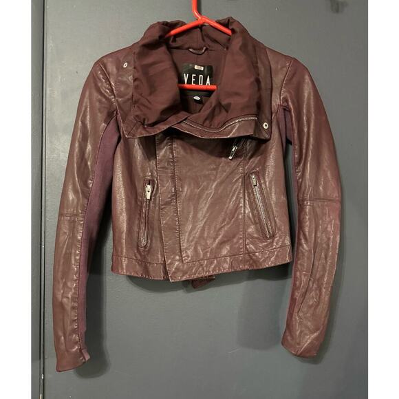 VEDA Max Classic Bubble Leather Jacket Bordeaux - Picture 7 of 16